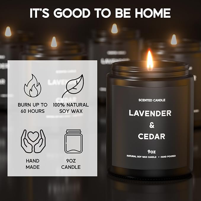 Lavender＆Cedar Candle, 9oz Scented Candle for Men, Scented Candles for Home, Soy Candle Gifts for Men, Personalized Blessing Minimalist Men's Scented Candle - Bloomnest