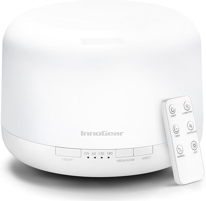InnoGear 500ml Essential Oil Diffuser with Remote Control, Premium Ultrasonic Aromatherapy Diffusers Scent Humidifier Vaporizer Auto-Off Timer for Large Room Home, Basic White - Bloomnest