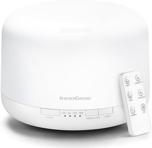 InnoGear 500ml Essential Oil Diffuser with Remote Control, Premium Ultrasonic Aromatherapy Diffusers Scent Humidifier Vaporizer Auto-Off Timer for Large Room Home, Basic White - Bloomnest