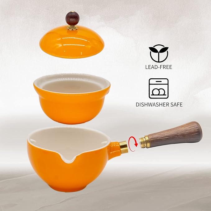 LURRIER Porcelain Chinese Gongfu Tea Set,Portable Teapot Set with 360 Rotation Tea maker and Infuser,Portable All in One Gift Bag for Travel,Home,Gifting,Outdoor and Office(Orange) - Bloomnest