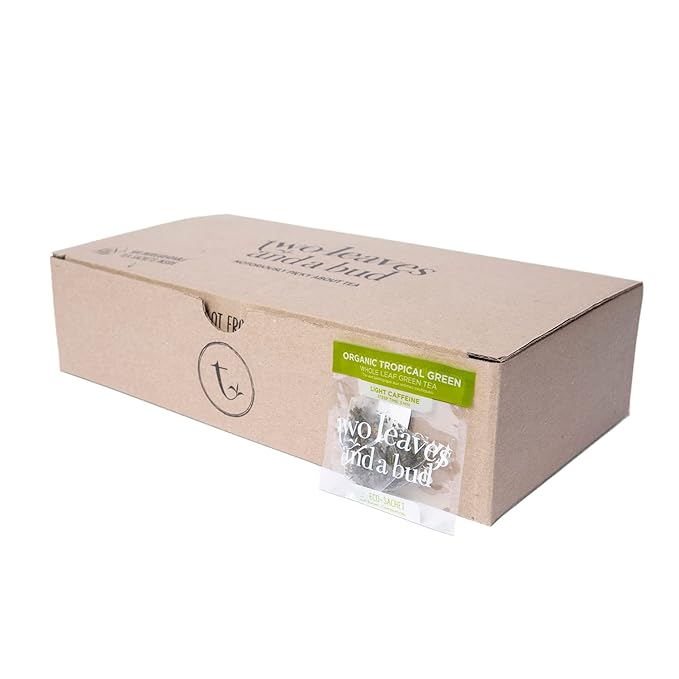 Two Leaves and a Bud Organic Tropical Green Tea, Whole Leaf Green Tea in Compostable Sachets, Sencha Green Tea for Hot or Iced Tea, 100 Count (Pack of 1) - Bloomnest