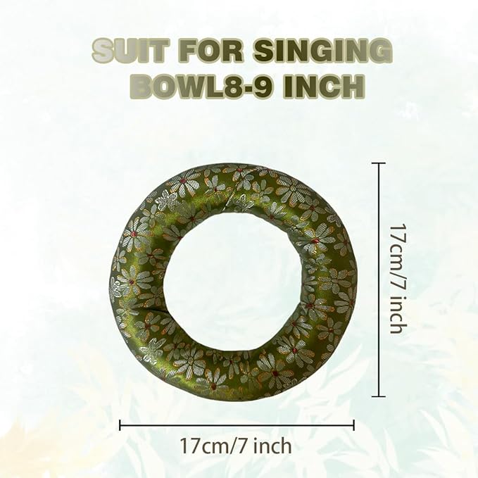 Singing Bowl Cushion for Tibetan Singing Bowls, Handmade Silk Brocade Round Cushion Pillow for Sound Healing and Crystal Sound Bowls Accessories(6.7 Inch,Green) - Bloomnest