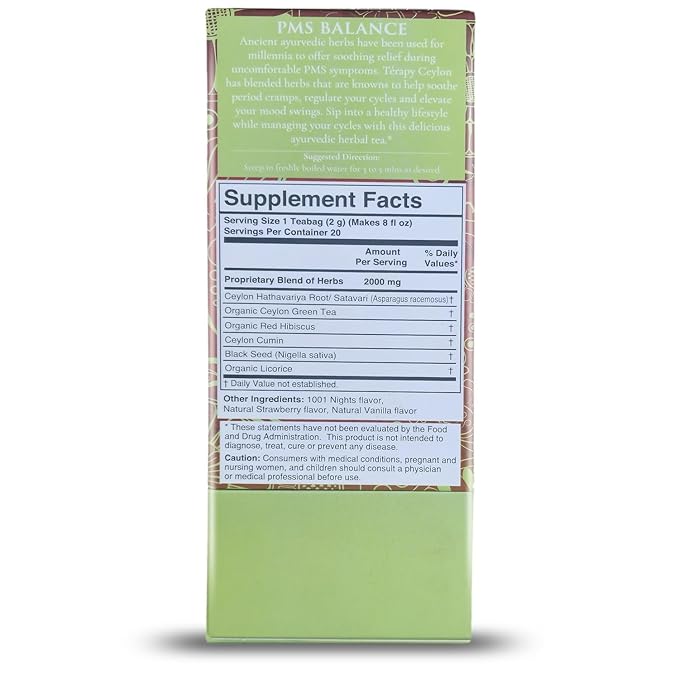 Térapy Ceylon PMS Balance Tea For Women - Soothing Support for PMS Relief, Hormonal Balance, Monthly Cycle support & Period Tea - 100% Natural Herbal Ingredients - Red Hibiscus, Cumin, Licorice & More Herbs - Bloomnest