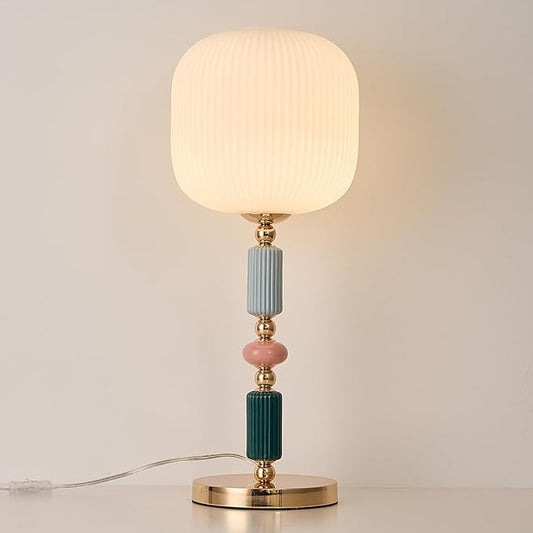 Milk White Glass Shade Table Lamp Modern Metal Desk Lamp with Plug Cord Switch for Bedroom Dining Room - Bloomnest