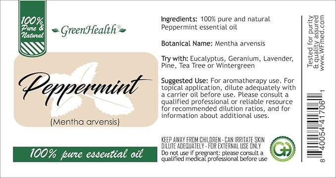 GreenHealth Japanese Peppermint Essential Oil – 15 ml – 100% Pure & Uncut – Strong Menthol Aroma – Glass Bottle for Diffusers, Cleaning, DIY Use – Bottled in USA