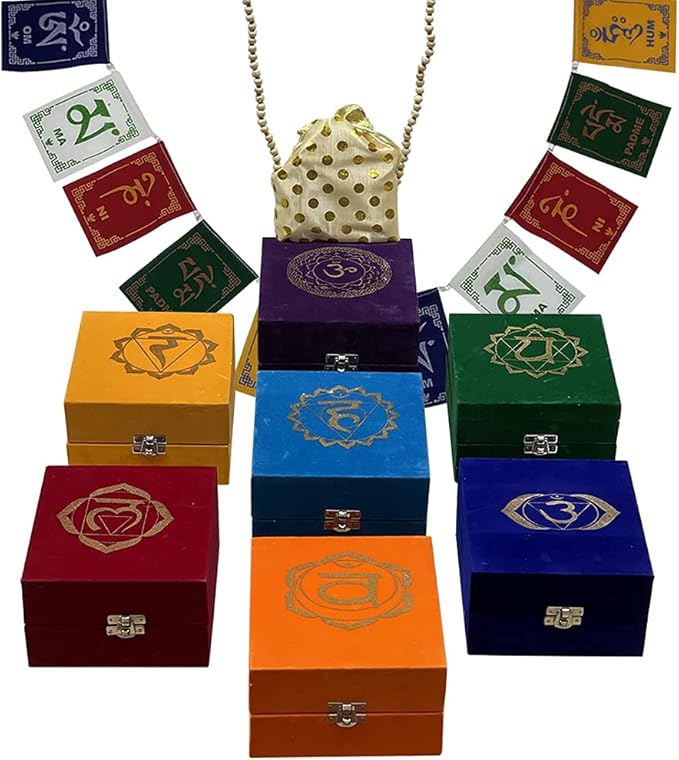 Chakra Singing Bowls Set Cuencos Tibetanos With Cushion Mallet Tulsi Beads Mala Tibetan Prayer Flag For Meditation Mindfulness - Style2 Size Small TRUMIRI