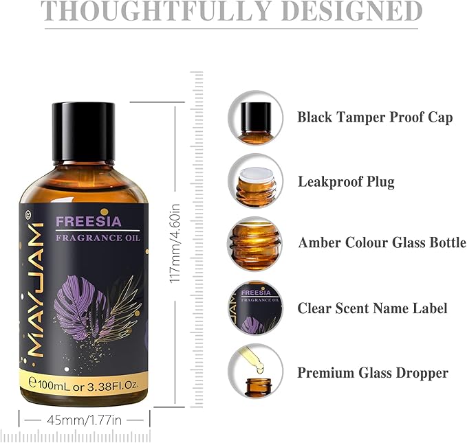 MAYJAM 100ML/3.38FL.OZ Freesia Fragrance Oils with Glass Dropper, Essential Oils for Diffusers for Home, Long Lasting Scented Oils for Diffusers Soap Candle Making - Bloomnest