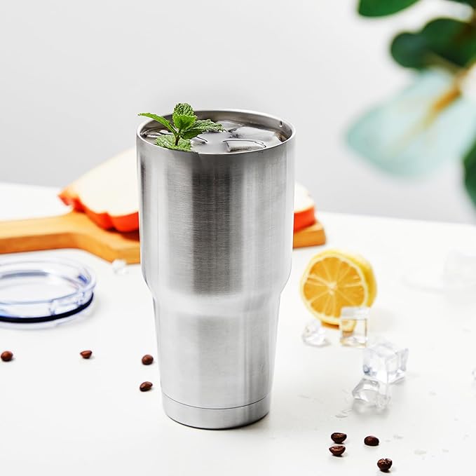 MEWAY 30oz Insulated Tumbler With Lids and Straws,Stainless Steel Double Vacuum Coffee Tumbler Cup, Brush, Durable Powder Coated Coffee Cup for Cold & Hot Drinks, Office(Silver,4 PACK) - Bloomnest