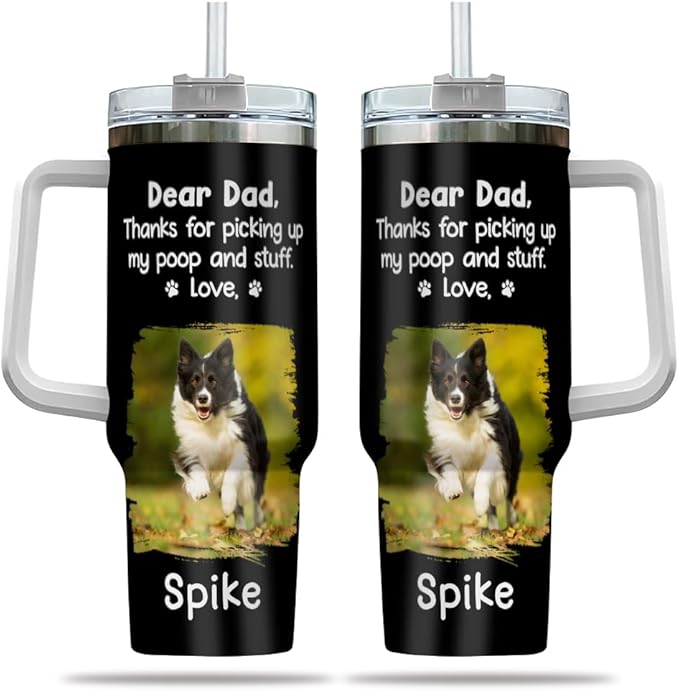 Funny Dog Dad Tumbler with Handle – Custom Pet Photo Coffee Mug – Thanks for Picking Up My Poop – Father's Day or Birthday Gift from Dog - Bloomnest