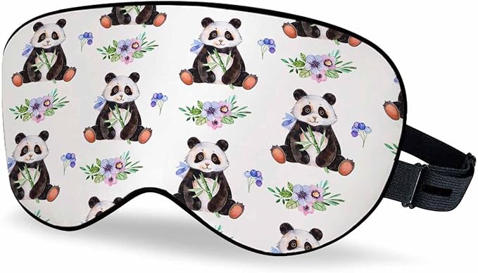 Cute Panda Sleep Eye Mask Watercolor Multicolored Flowers Berries Leaves Men Women Sleep Mask with Adjustable Strap Eye Cover Eye Shade for Travel, Nap,Meditation - Bloomnest