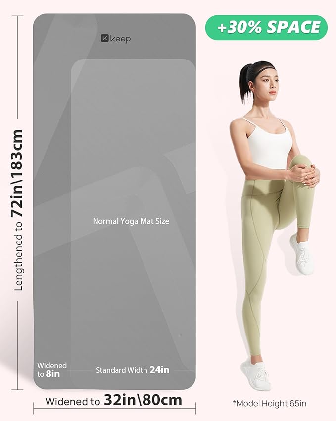 KEEP Yoga Mat, 32" Extra Wide Exercise Mat with Strap for Men and Women, 7mm Thick Double-Sided Non-Slip Eco-friendly Yoga Mat for Pilates, Workout and Fitness - Bloomnest