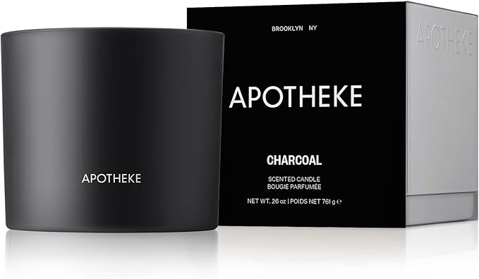 Apotheke 3-Wick Scented Candles for Home, Charcoal - 26 oz Soy Wax Jar Candle Gift for Women - Long-Lasting Fragrance with Perfume-Grade Essential Oils - Cedarwood, Sandalwood, Oud & Amber - Bloomnest