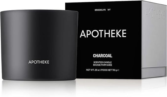 Apotheke 3-Wick Scented Candles for Home, Charcoal - 26 oz Soy Wax Jar Candle Gift for Women - Long-Lasting Fragrance with Perfume-Grade Essential Oils - Cedarwood, Sandalwood, Oud & Amber - Bloomnest