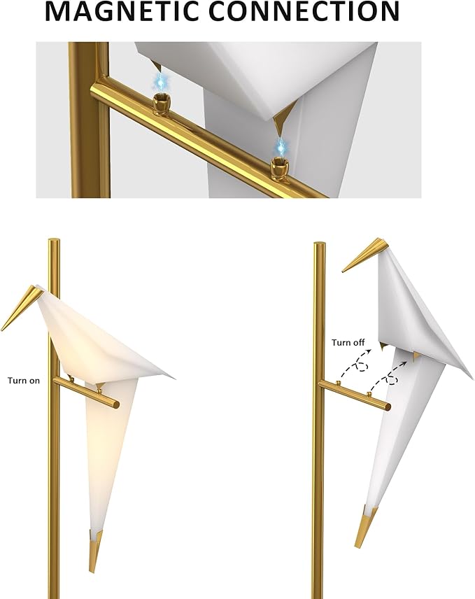 62 Inch Modern Bird Floor Lamp, Gold Swing Light Fixtures for Bedroom, LED Standing Lamp with Bird Shade for Living Room - Bloomnest