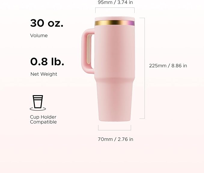 OMTech 30 oz. Tumblers with Handle & Lid, 12 Pack Tumbler Bulk with Double Wall Vacuum Insulation, Food-Grade Stainless Steel Insulated Coffee Mug, Sweatproof Travel Mug for Hot Cold Drinks, Pink - Bloomnest