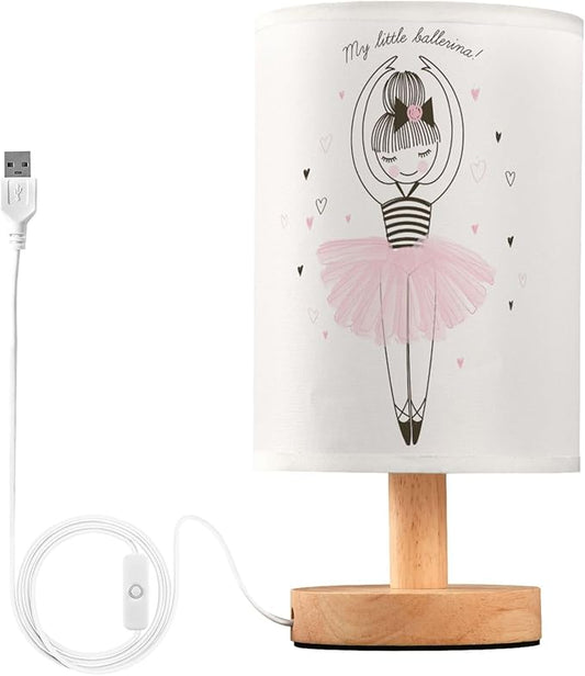 Table Lamp Cute Ballerina Girl Princess Dancing Ballet with Heart Nightstand Lamp with Wood Base Fabric Lamp Shade Bedside Desk Lamp for Living Room Bedroom Kids Room Office - Bloomnest