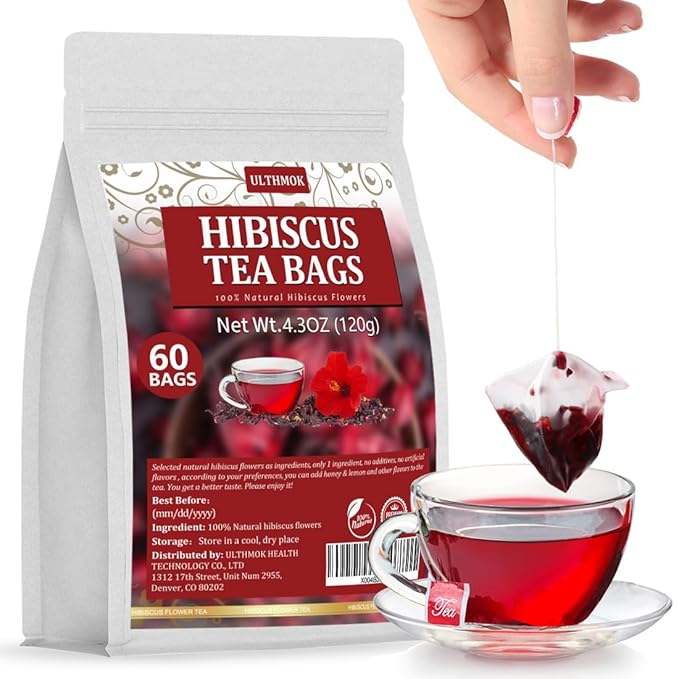 Premium Hibiscus Tea Bags,60 Tea Bags 2g /4.24 Oz,100% Pure Dried Hibiscus Flower,Natural & No Additives,Caffeine Free. - Bloomnest