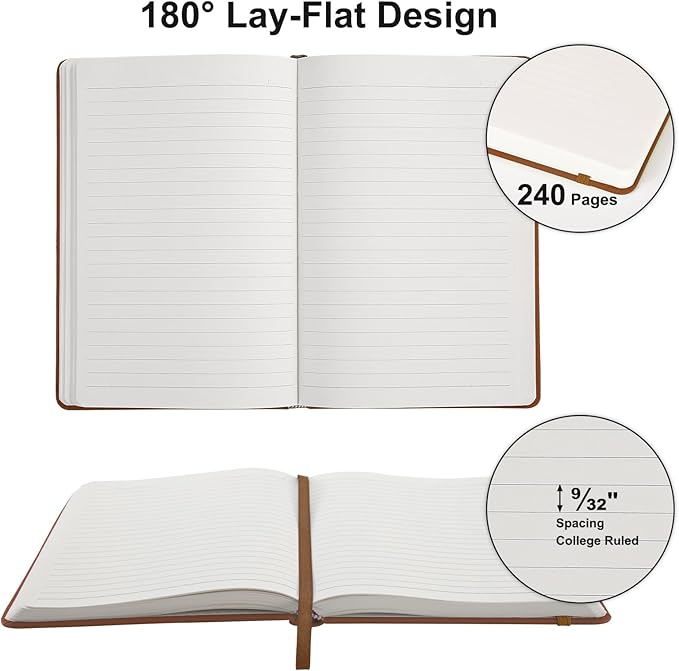 Comix 6 Pack Lined Journal Notebooks for Work, 240 Pages, 5.5"x8.3", Brown, Hardcover, A5 Medium College Ruled, Journaling Notebooks for Notes-taking, Fits for Office School Home - Bloomnest