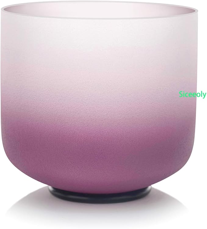 Singing Bowl 7 inch B Note 432Hz Purple Color Crown Chakra Quartz Frosted Crystal Meditation Bowl with Carrying Case Suede Mallet and O-ring - Bloomnest