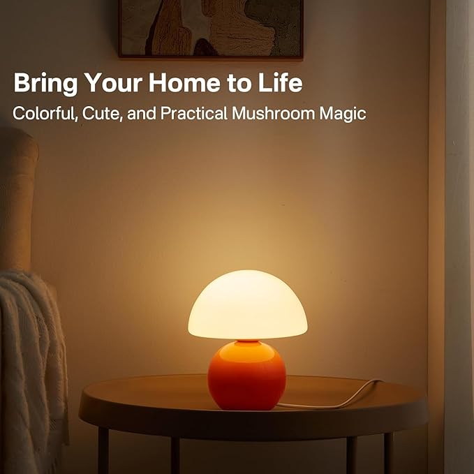 Mushroom Lamp Table Lamp for Bedroom,Desk Bedside Small Lamps for Living Room Night Stands,Mushroom Decor Cute Mini Modern Mid Century Lamps,Unique Aesthetic Home Living Room Decor(Orange) - Bloomnest