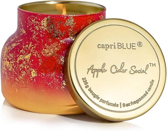 Capri Blue Glimmer Petite Signature Jar Candle - Apple Cider Social Scented Candle with Ombre Glass Candle Holder - Luxury Aromatherapy Candle - Red and Gold (8 oz) - Bloomnest