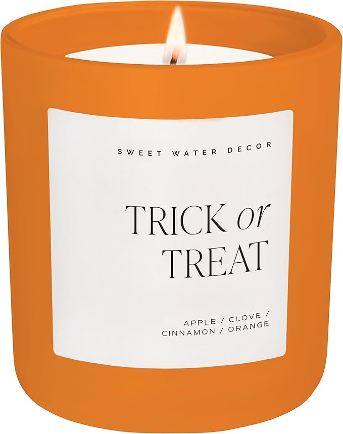 Sweet Water Decor Trick or Treat Candle, Large 15oz Jar, Scented with Pumpkin, Apple, Cinnamon & Vanilla, Non-Toxic Soy Wax Blend, Indoor Halloween Decorations for Home & Bathroom, 70+ Hour Burn - Bloomnest