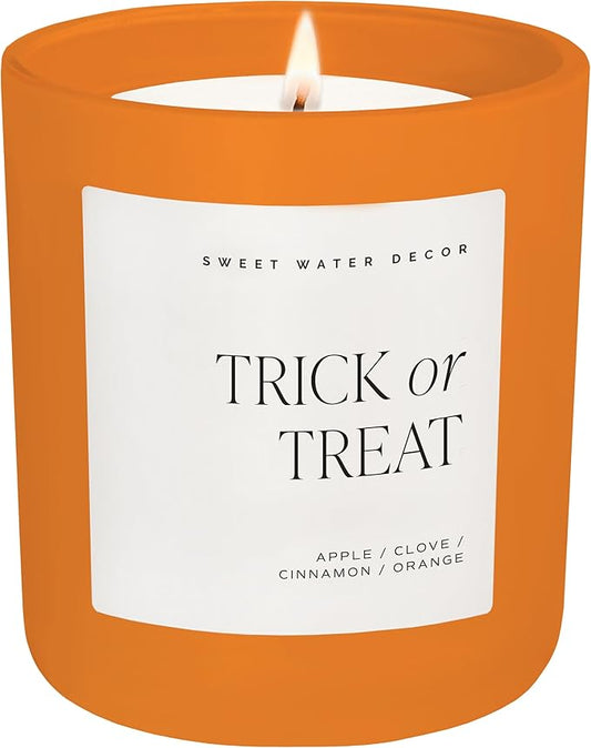 Sweet Water Decor Trick or Treat Candle, Large 15oz Jar, Scented with Pumpkin, Apple, Cinnamon & Vanilla, Non-Toxic Soy Wax Blend, Indoor Halloween Decorations for Home & Bathroom, 70+ Hour Burn - Bloomnest