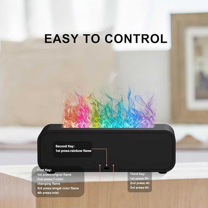 Colorful Flame Air Aroma Diffuser Humidifier, Dynamic Fire Flame Sound Pickup Aromatherapy Diffuser for Home Office Room(Remote, Timer & Auto-Off, 150ml) - Bloomnest