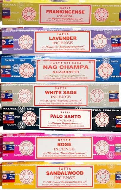 Incense Sticks Variety Pack with Wooden Holder | Nag Champa, Rose, Lavender, White Sage, Frankincense, Palo Santo & Sandalwood | Hand-Rolled Masala Incense Guruji+Divinity