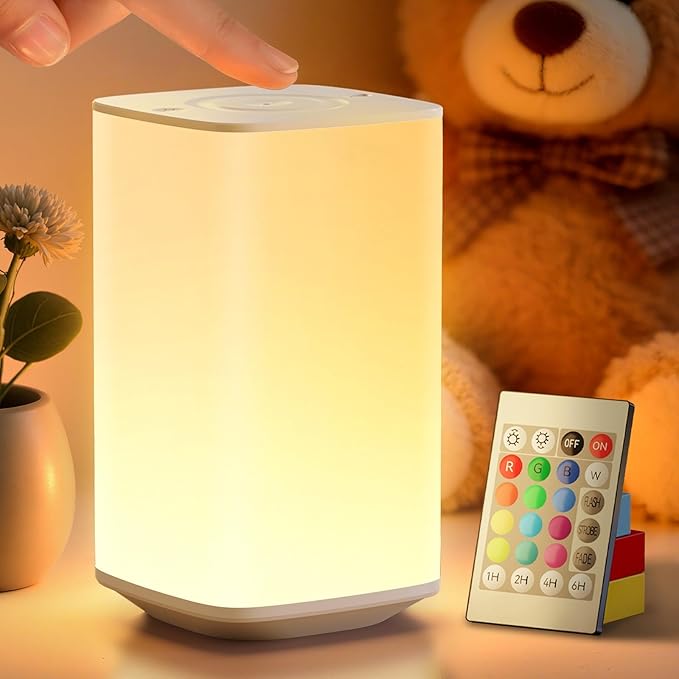 Auxmir Nursery Night Light for Baby, Portable Night Lamp with LED Stepless Dimming & 256 RGB Colors for Kids Adult, Breastfeeding, Sleep Aid, 4000mAh Rechargeable Bedside Table Lamp with Timer, White - Bloomnest