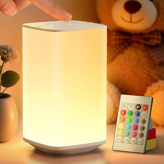 Auxmir Nursery Night Light for Baby, Portable Night Lamp with LED Stepless Dimming & 256 RGB Colors for Kids Adult, Breastfeeding, Sleep Aid, 4000mAh Rechargeable Bedside Table Lamp with Timer, White - Bloomnest