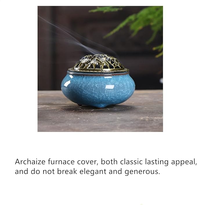 Ceramic Incense Burner, Ceramic Incense Burner with Lid, Cone Incense Burner, Cone Coil Incense Holder for Home Decor Yoga Spa Meditation(Blue) - Bloomnest