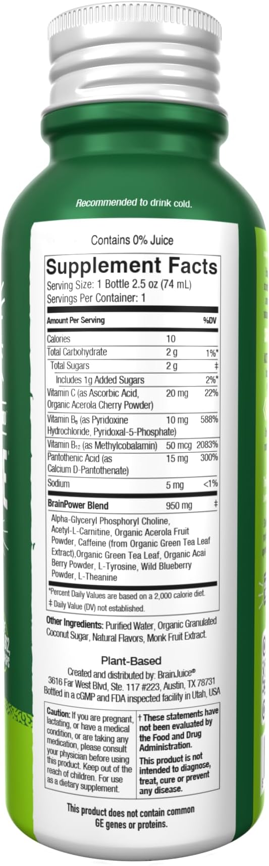 BrainJuice Focus & Energy Drink Shots, Nootropics with Alpha GPC, B Vitamins & Organic Green Tea Caffeine, Supports Focus, Memory & Clarity, Non-GMO, Gluten Free, Classic, 2.5 fl oz, 12 Pack - Bloomnest