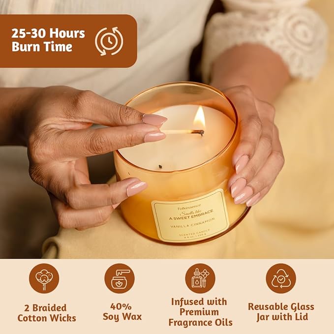 Folkulture Fall Scented Candle | Large 8.81 Oz - Vanilla | Two Wick Soy Candles | Autumn Non Toxic Candles for Relaxing | Long Lasting for Aromatherapy | Thanksgiving & Holiday Gifts for Women - Bloomnest