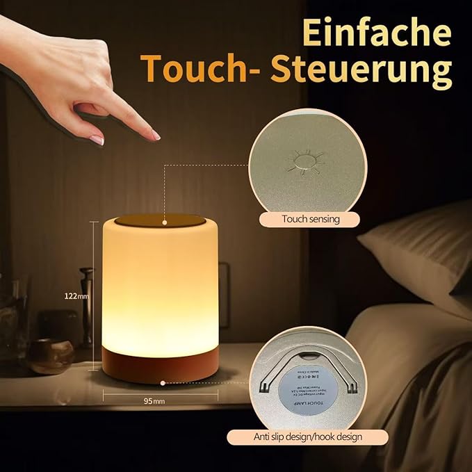 OORUN Touch Bedside Table Lamp,13 RGB Colors & 5 Brightness, USB Rechargeable Desk Lamp, Remote Control Dimmable Light with RGB Color Changing,Portable Lamp for Baby (Gold) - Bloomnest