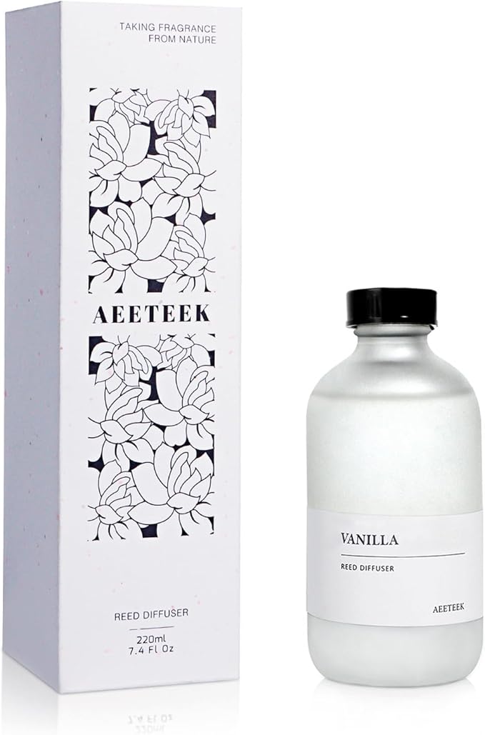 Vanilla Reed Diffuser, 7.4oz(220ml) Orange Blossom Black Pepper Amber Essential Oils, Air Freshener for Home with Willow Branches Decor, Long Lasting Fragrance for Bathroom, Office (1-Pack) AEETEEKHOMEFRAGRANCE