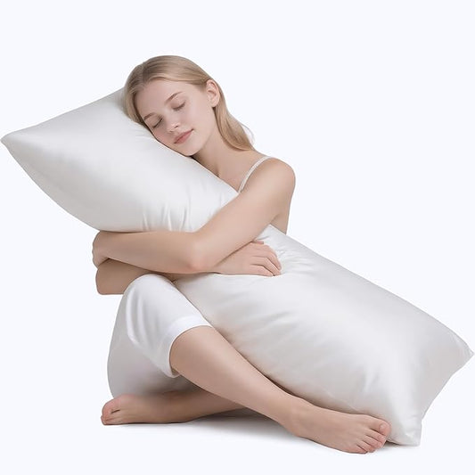 MR&HM Satin Body Pillow Cover, Soft and Breathable Body Pillow Case with Envelope Closure, Cooling and Silky Long Pillowcase for Hair and Skin,Grey (20x54, White) - Bloomnest