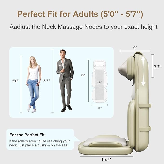 Rainwolf Shiatsu Neck and Back Massage Cushion with Heat - 4D Deep Tissue Kneading Full-Back Massager for Relief Tension, Adjustable Intensity & Height, for Office Chair & Home - Bloomnest
