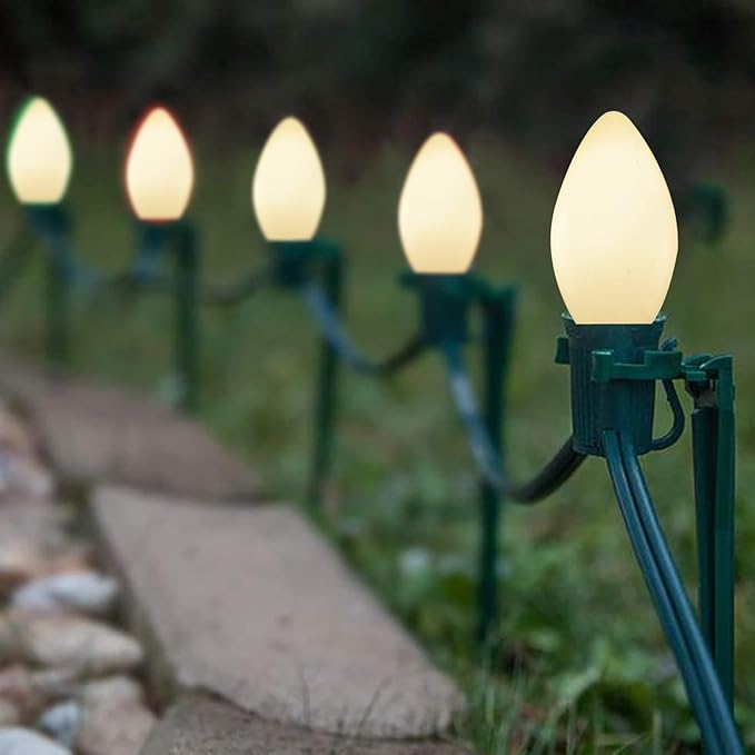 GOOTHY 25 Pack C7 White Replacement Bulbs, Ceramic C7 Incandescent Light Bulbs for Christmas Outdoor Patio Indoor String Lights, C7/E12 Candelabra Base, 5 Watt Night Light Bulbs- White - Bloomnest