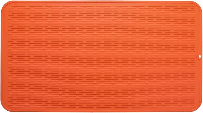 Silicone Dish Drying Mat for Multiple Usage,Easy clean,Eco-friendly,Heat-resistant Silicone Mat for Kitchen Counter or Sink,Refrigerator or Drawer Liner Orange 4XL 32 inches x 18 inches - Bloomnest