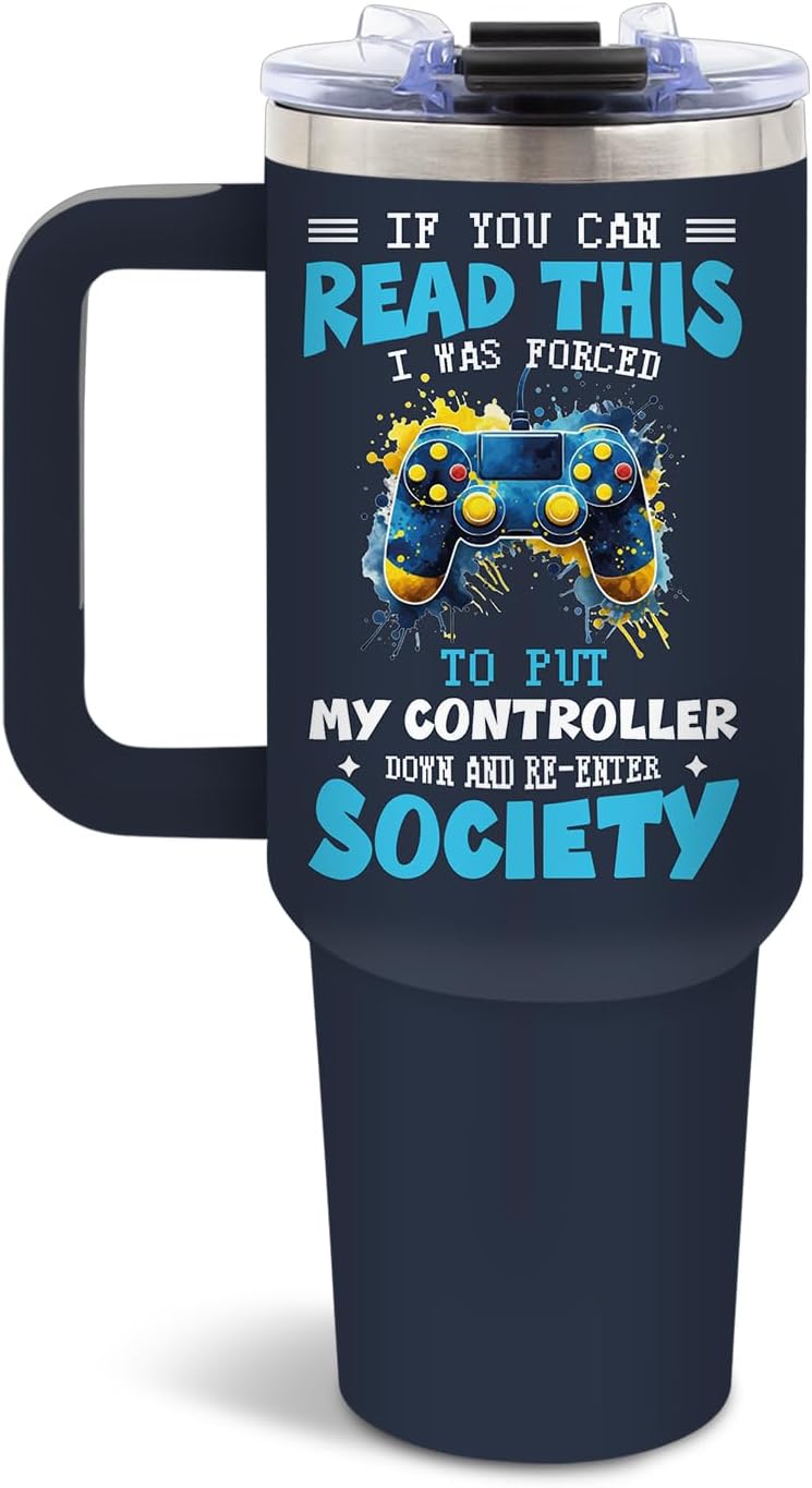 DUUV Gamer Gifts for Men, Gaming Gifts for Boys Kids Teen Son Adults Dad Husband, Christmas Thanksgiving Birthday Gift for Gamers, 40 Oz Gaming Tumbler with Handle and Straws, 1PCS