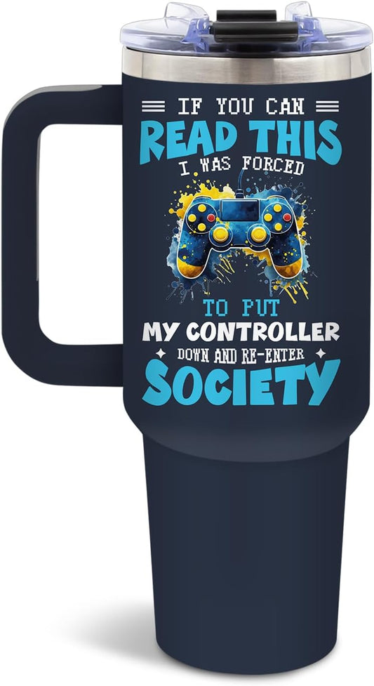 DUUV Gamer Gifts for Men, Gaming Gifts for Boys Kids Teen Son Adults Dad Husband, Christmas Thanksgiving Birthday Gift for Gamers, 40 Oz Gaming Tumbler with Handle and Straws, 1PCS