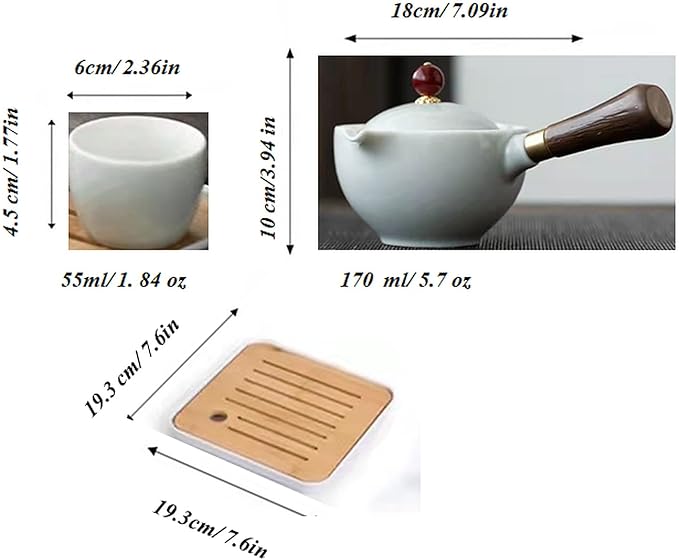 Ceramic Portable Travel Tea Set, Chinese Kungfu Tea Set with 360 Rotation Teapot and Infuser, 4 Tea Cups, Tea Tray And Travel Bag (Pure White)