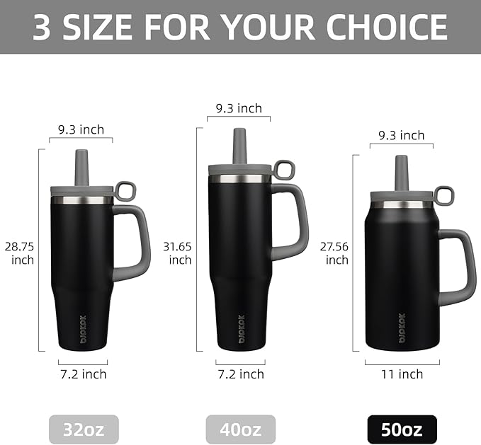 BJPKPK 50oz Insulated Tumbler with Handle Stainless Steel Travel Coffee Mug with Lid Reusable Large Water Bottle with Straw,Black - Bloomnest