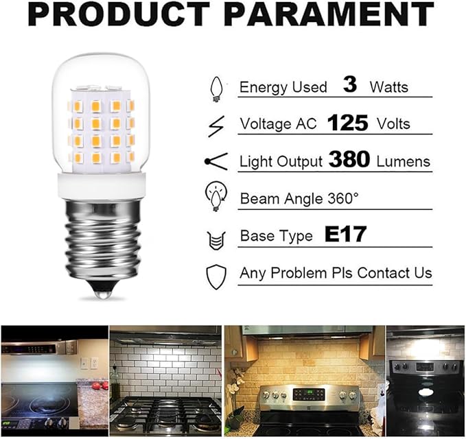 125v 40w Microwave Light Bulbs Under Hood 8206232a - 3W E17 Led Bulb Fit Whirlpool Microwave Appliance Bulb 380Lm 2700K Warm WhiteT CRI80+, 2 Pack - Bloomnest