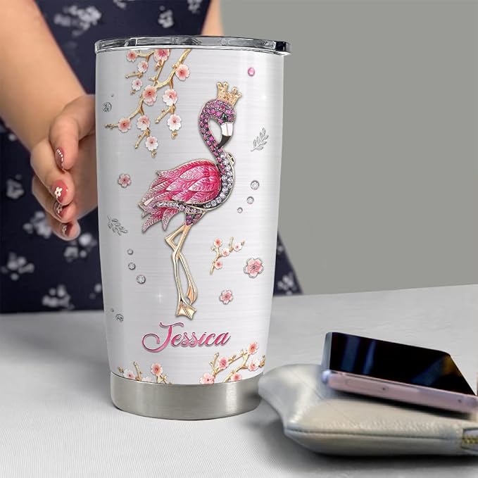Personalized Flamingo Tumbler Custom Name Cup Who Loves Flamingos 20oz 30oz Tumblers with Lid Gift for Women Girl Daughter Sister Animal Lovers Christmas Birthday - Bloomnest