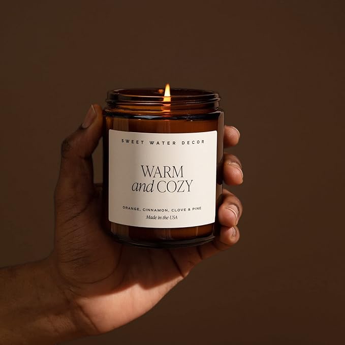 Sweet Water Decor Warm and Cozy Soy Candle - Orange Peel, Cinnamon, Ginger and Clove Scented Candles for Home - 9oz Amber Jar + Black Lid, 40+ Hour Burn Time, Made in The USA - Bloomnest