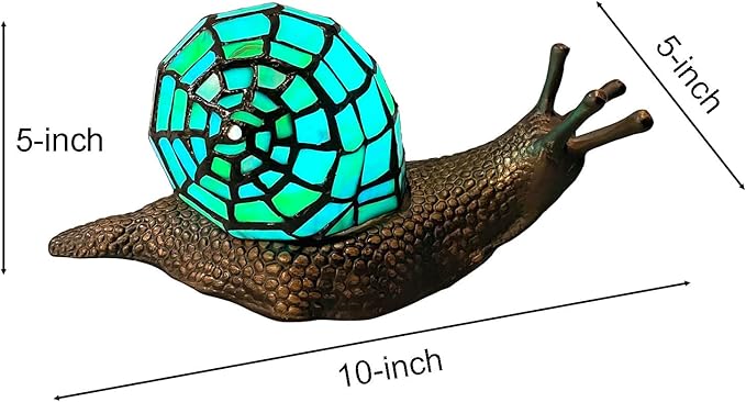 Bieye L10975 Land Snail Tiffany Style Stained Glass Accent Table Lamp for Home Decoration (Cyan, 10" D x 5" W x 5" H) - Bloomnest