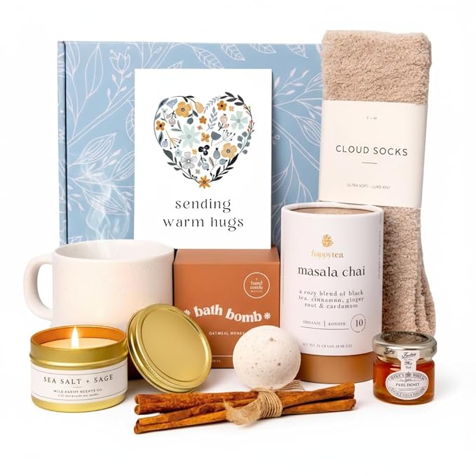 Unboxme Tea Gift Box Care Package - Get Well Soon Gifts for Women with Socks, Mug, Chai Tea & Honey - Sympathy, Thinking of You, After Surgery - Bloomnest