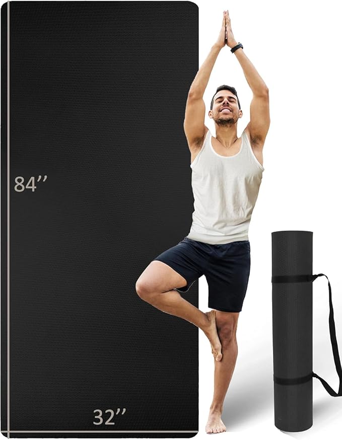 Extra Long & Wide Thick Yoga Mat for Tall Men & Women, 84'' x 32'' x 7mm Oversized Yoga Mat Double-Sided Non Slip, Pro TPE Yoga Mats with Strap - Bloomnest